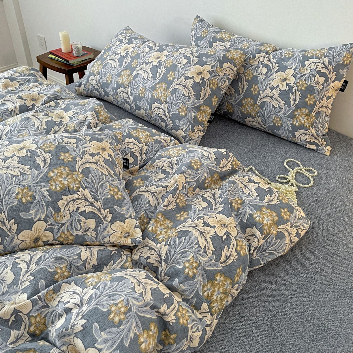 91家纺网 家纺一手货源 找家纺 典曼家纺 2025秋冬新款A类高克重亚麻复古诧季风原麻系列四件套 兰兮