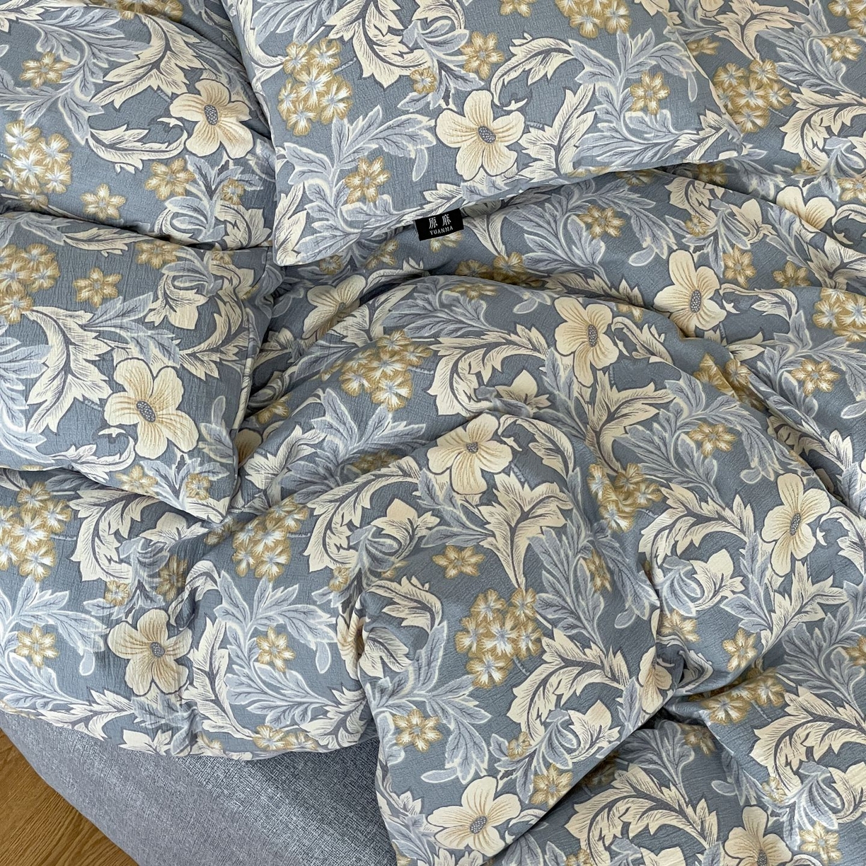 91家纺网 家纺一手货源 找家纺 典曼家纺 2025秋冬新款A类高克重亚麻复古诧季风原麻系列四件套 兰兮