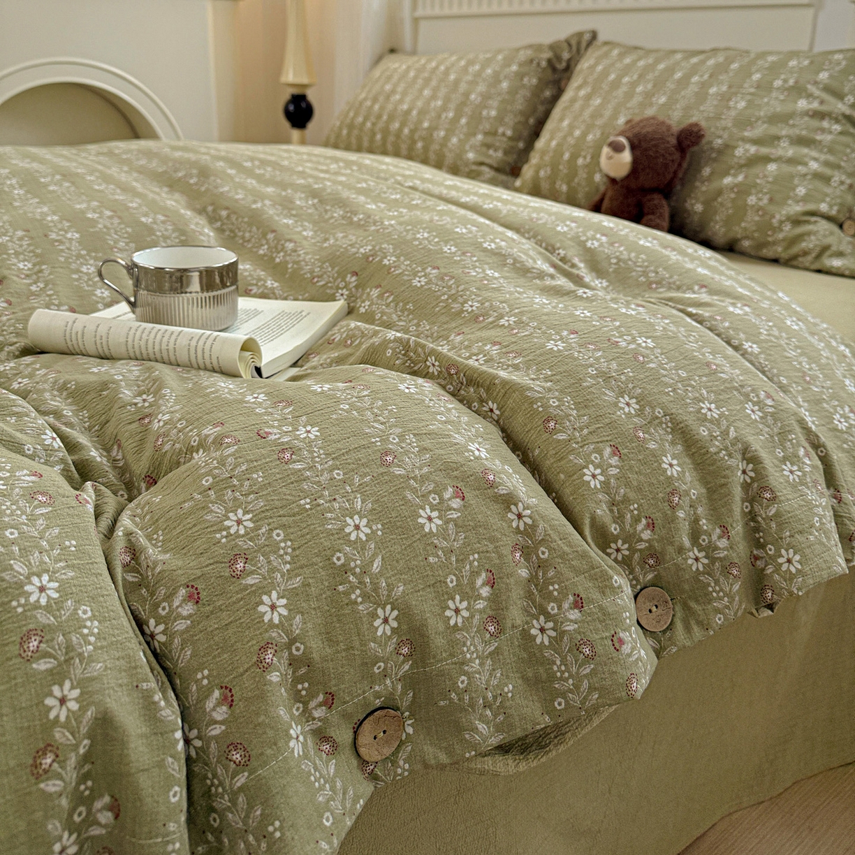 91家纺网 家纺一手货源 找家纺 （总）水墨江南 2025新款原麻复古印花纽扣款四件套