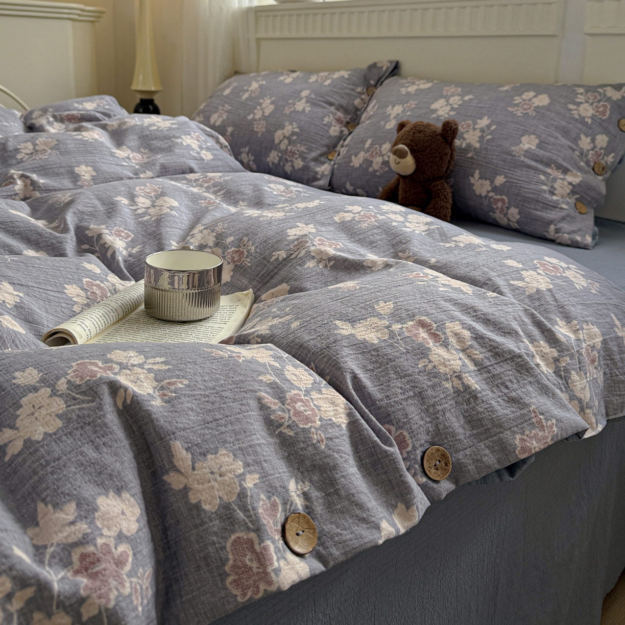 91家纺网 家纺一手货源 找家纺 （总）水墨江南 2025新款原麻复古印花纽扣款四件套