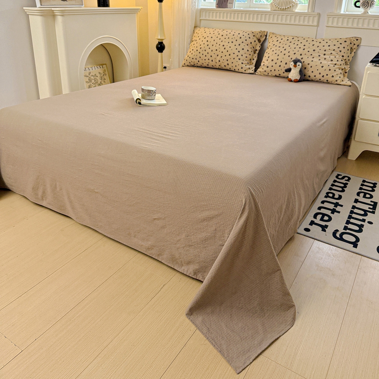 91家纺网 家纺一手货源 找家纺 水墨江南 2025新款原麻复古印花纽扣款四件套 可颂