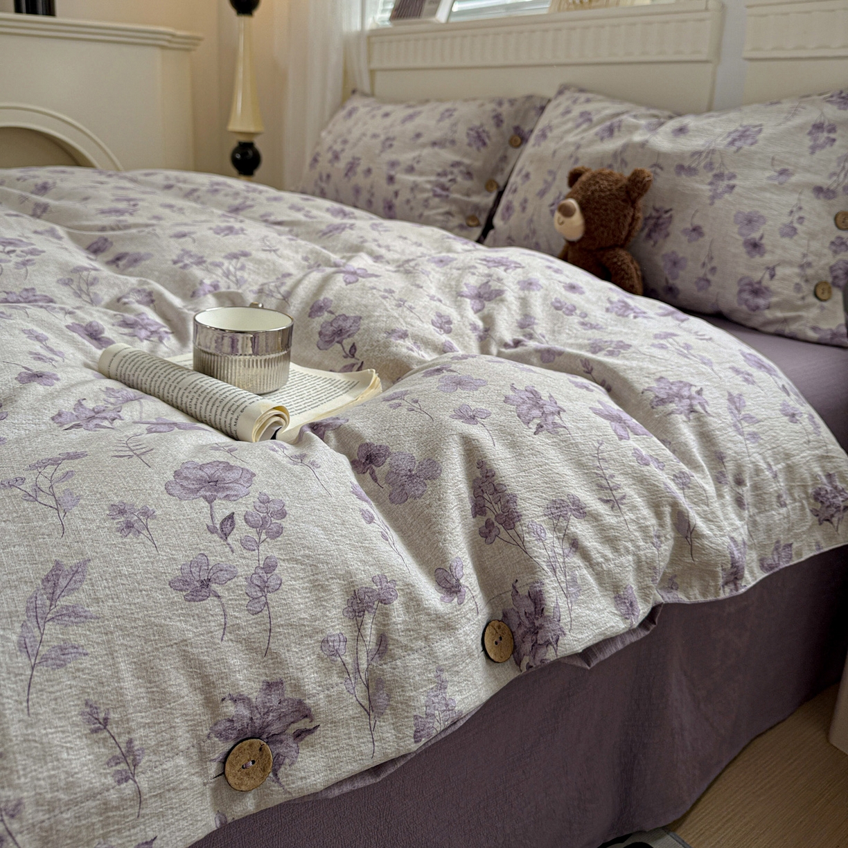 91家纺网 家纺一手货源 找家纺 （总）水墨江南 2025新款原麻复古印花纽扣款四件套