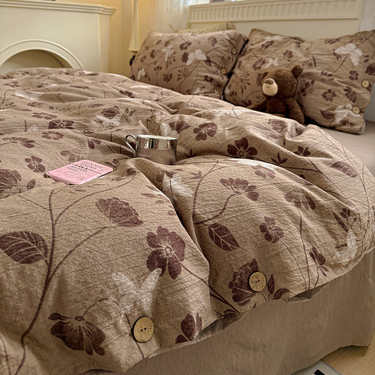 91家纺网 家纺一手货源 找家纺 （总）水墨江南 2025新款原麻复古印花纽扣款四件套