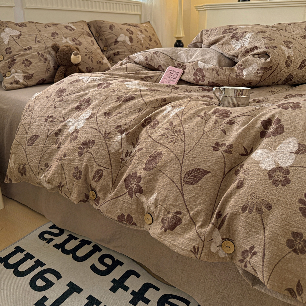 91家纺网 家纺一手货源 找家纺 （总）水墨江南 2025新款原麻复古印花纽扣款四件套