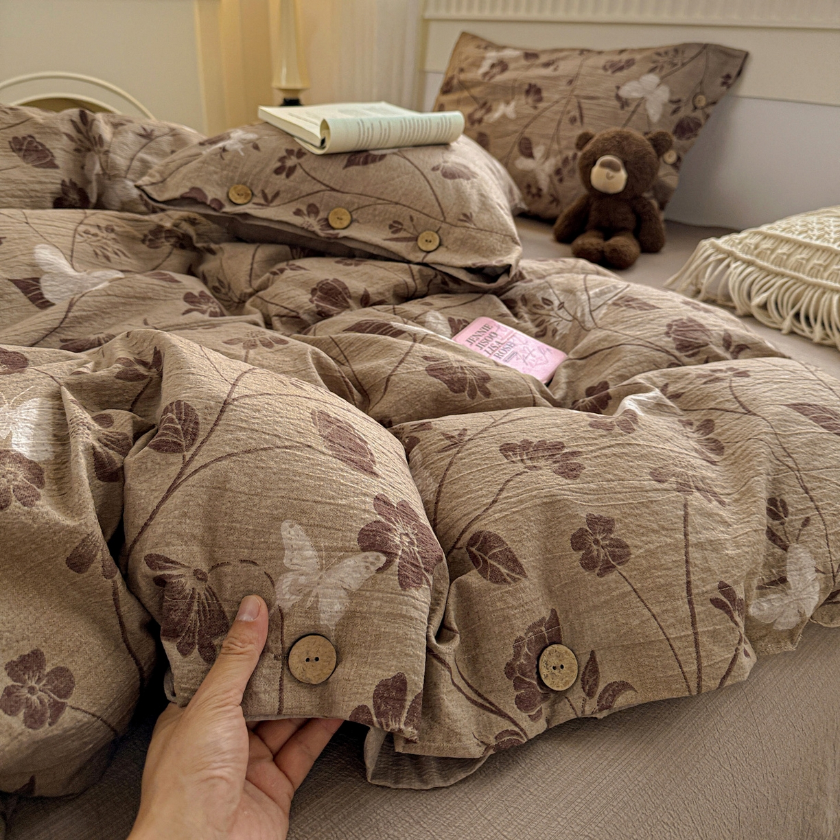 91家纺网 家纺一手货源 找家纺 （总）水墨江南 2025新款原麻复古印花纽扣款四件套