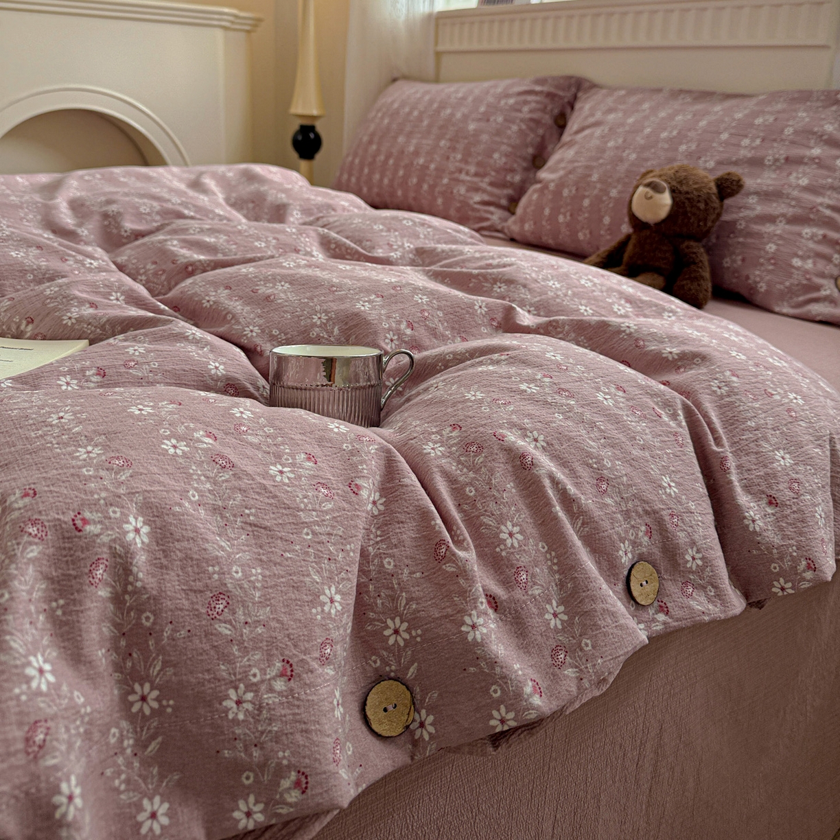 91家纺网 家纺一手货源 找家纺 （总）水墨江南 2025新款原麻复古印花纽扣款四件套