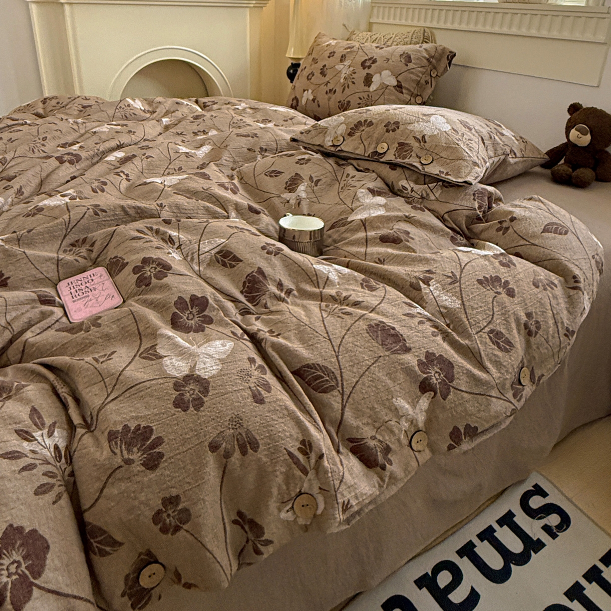 91家纺网 家纺一手货源 找家纺 （总）水墨江南 2025新款原麻复古印花纽扣款四件套