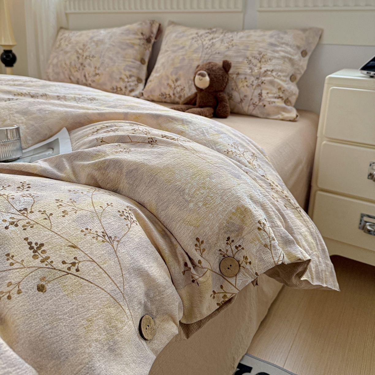 水墨江南 2025新款原麻复古印花纽扣款四件套 秋意浓