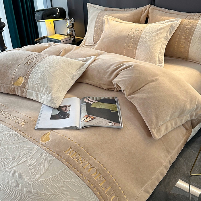 （总）莱凯家纺 2025新款牛奶绒雕花刺绣四件套-叶屿