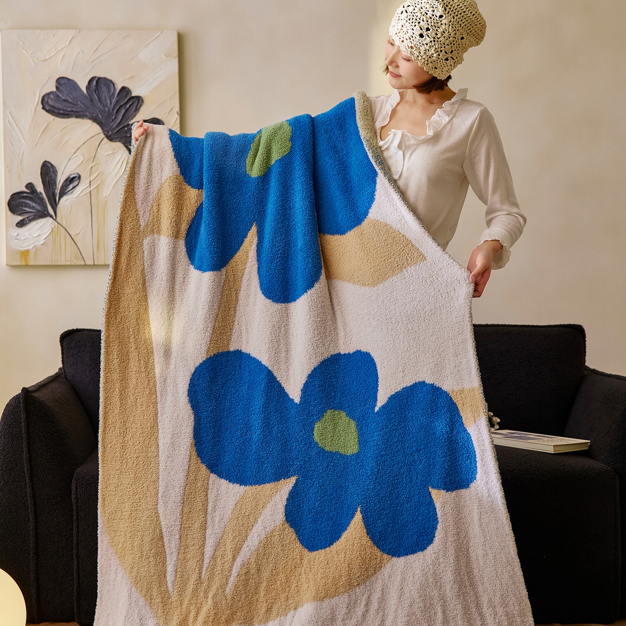 91家纺网 家纺一手货源 找家纺 （总）安莱生活 2025新款设计师款半边绒多功能盖毯