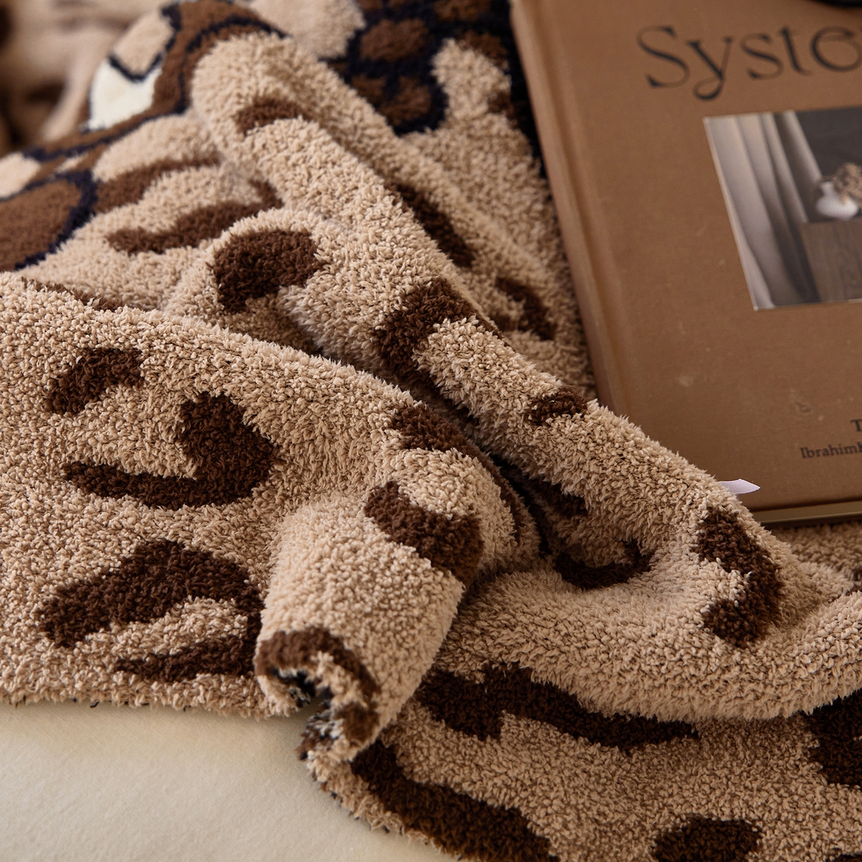 91家纺网 家纺一手货源 找家纺 安莱生活 2025新款设计师款半边绒多功能盖毯 滑板猫-咖