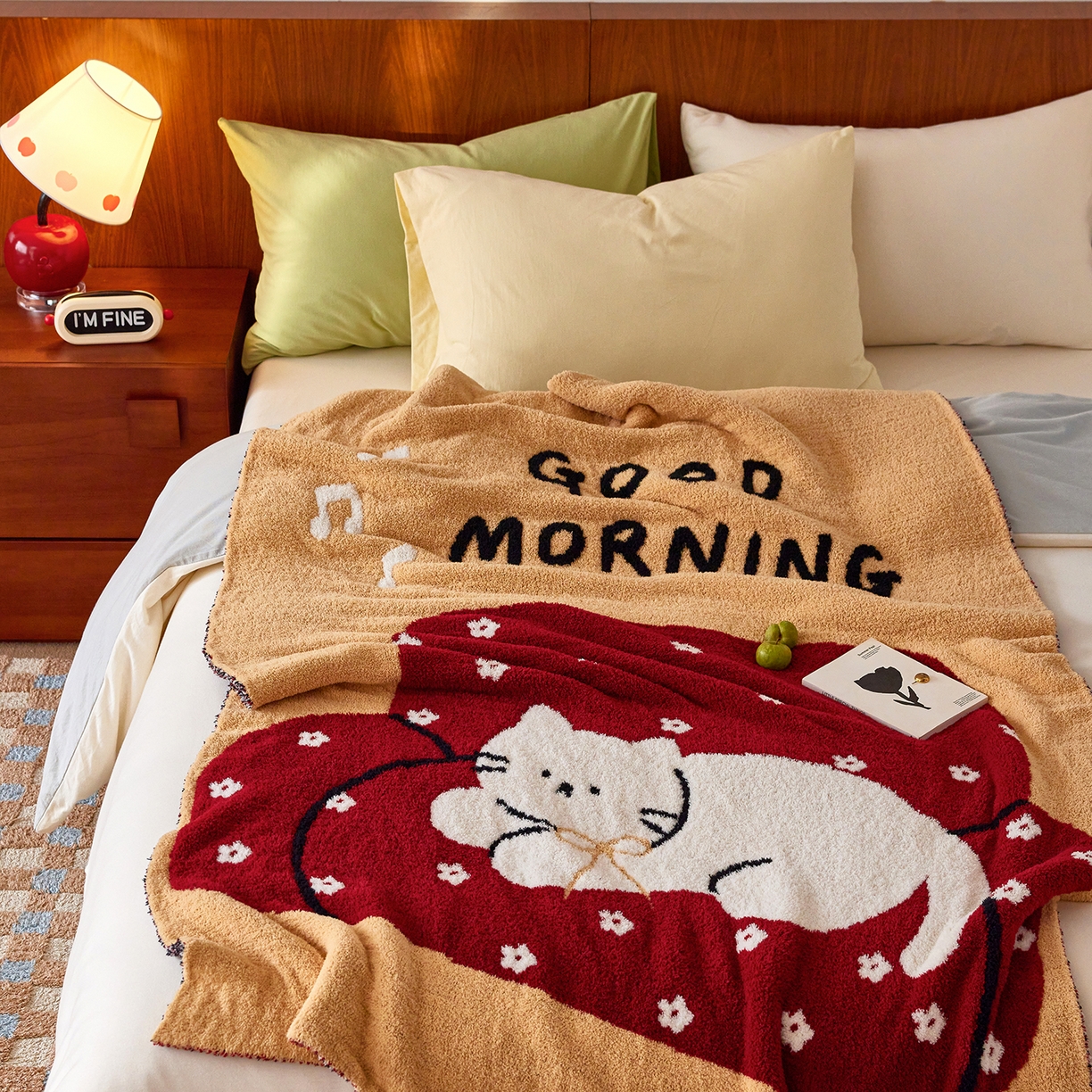 91家纺网 家纺一手货源 找家纺 安莱生活 2025新款设计师款半边绒多功能盖毯 沙发猫