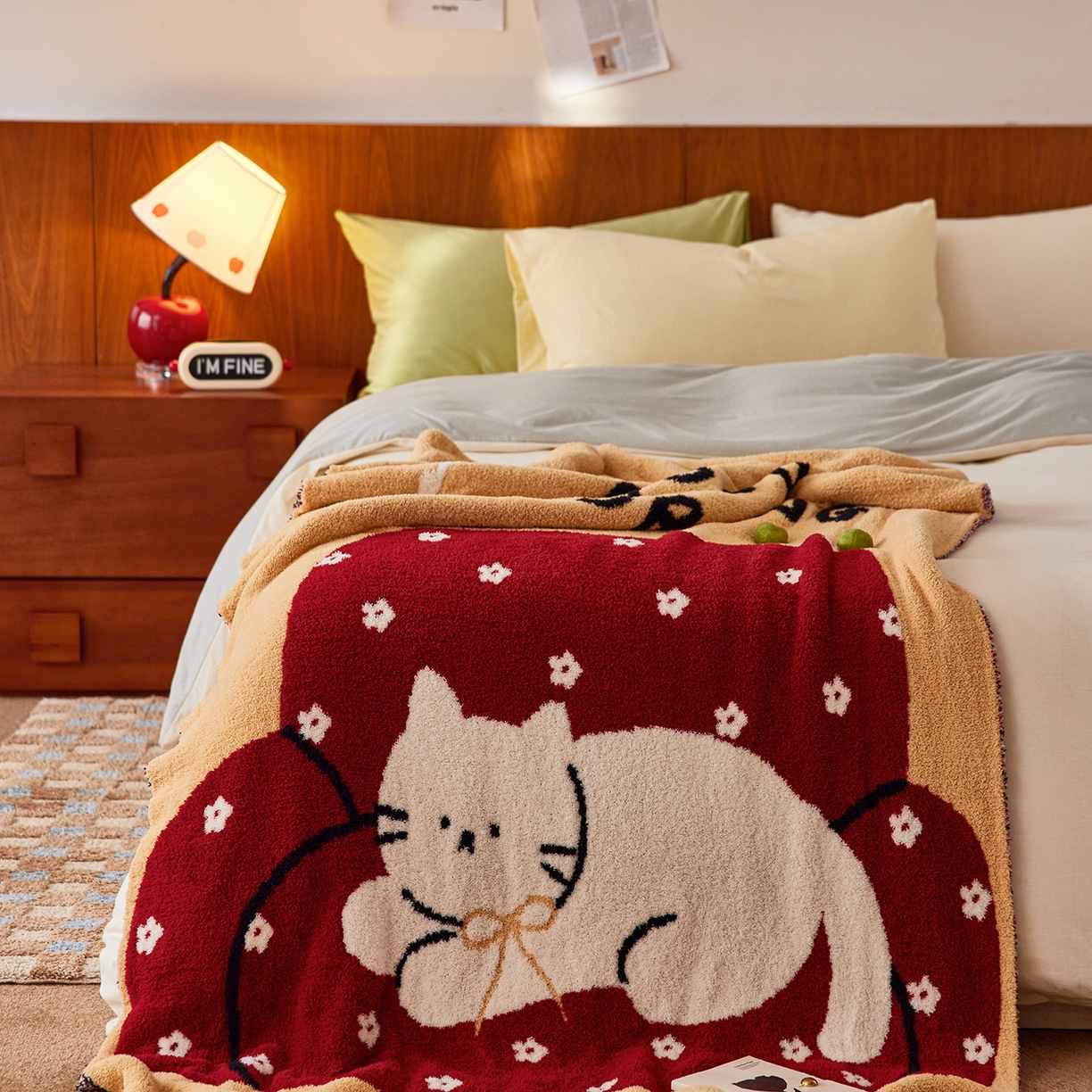 91家纺网 家纺一手货源 找家纺 安莱生活 2025新款设计师款半边绒多功能盖毯 沙发猫