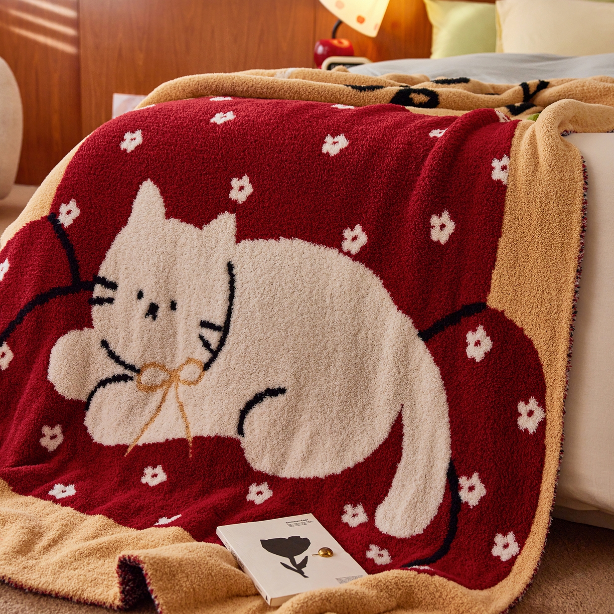 91家纺网 家纺一手货源 找家纺 安莱生活 2025新款设计师款半边绒多功能盖毯 沙发猫