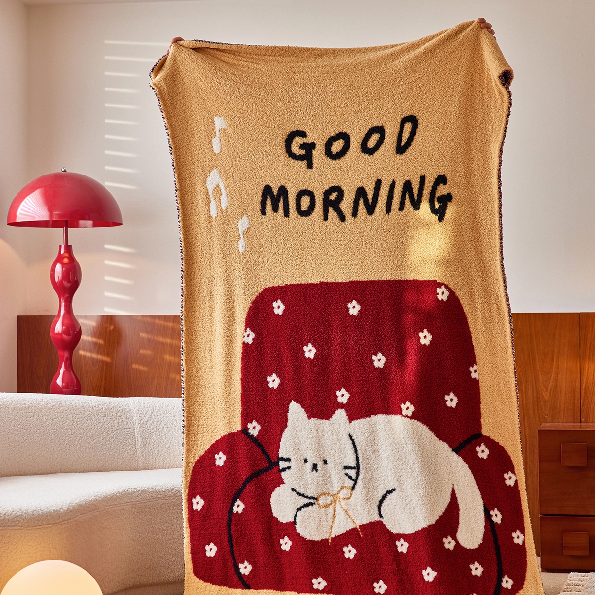 91家纺网 家纺一手货源 找家纺 安莱生活 2025新款设计师款半边绒多功能盖毯 沙发猫