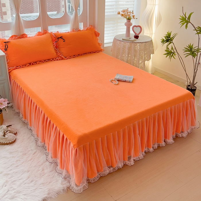 91家纺网 家纺一手货源 找家纺 言熙居家纺 2025新款仙气网纱蕾丝花边蝴蝶结牛奶绒四件套 仙女桔