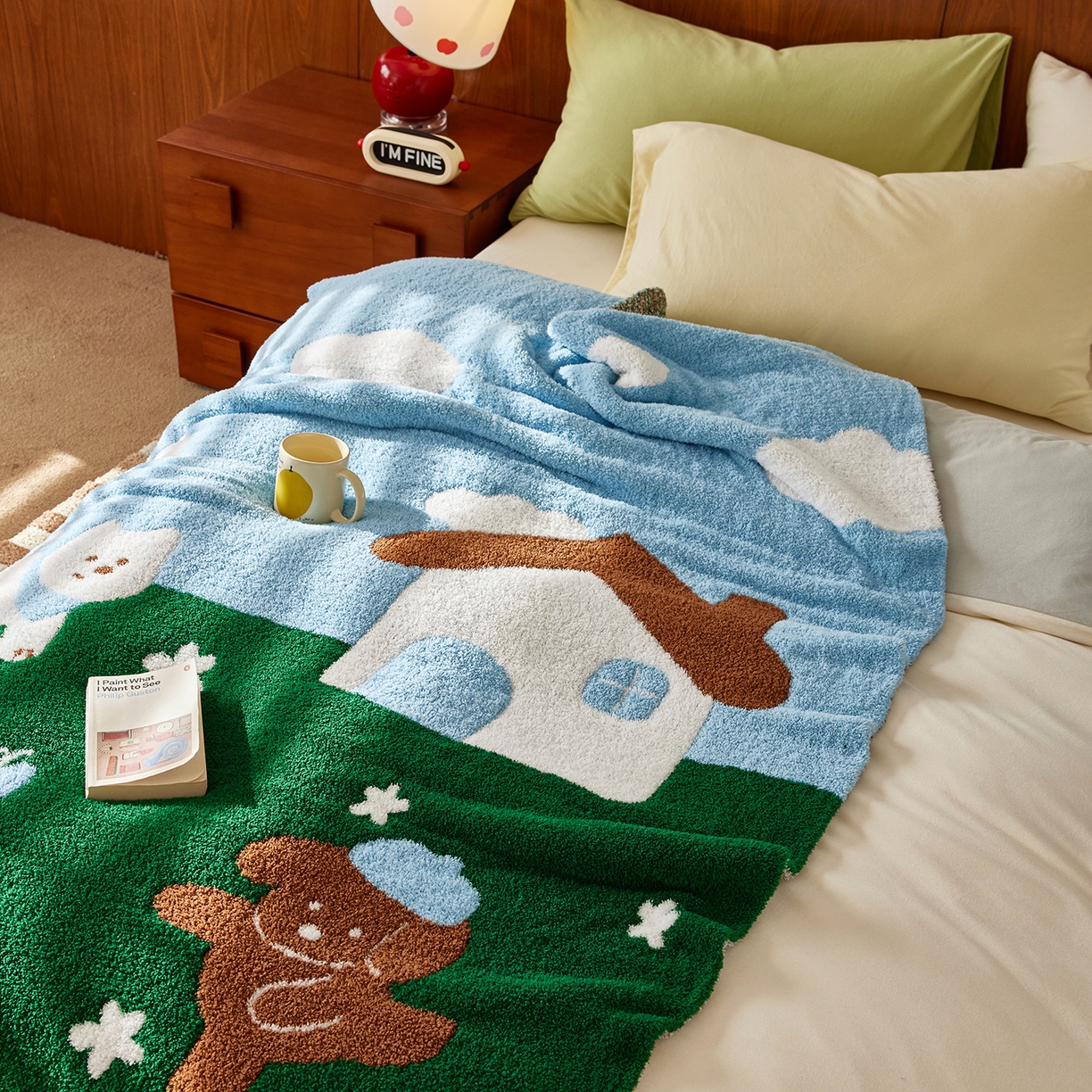 91家纺网 家纺一手货源 找家纺 安莱生活 2025新款设计师款半边绒多功能盖毯 汪仔派对