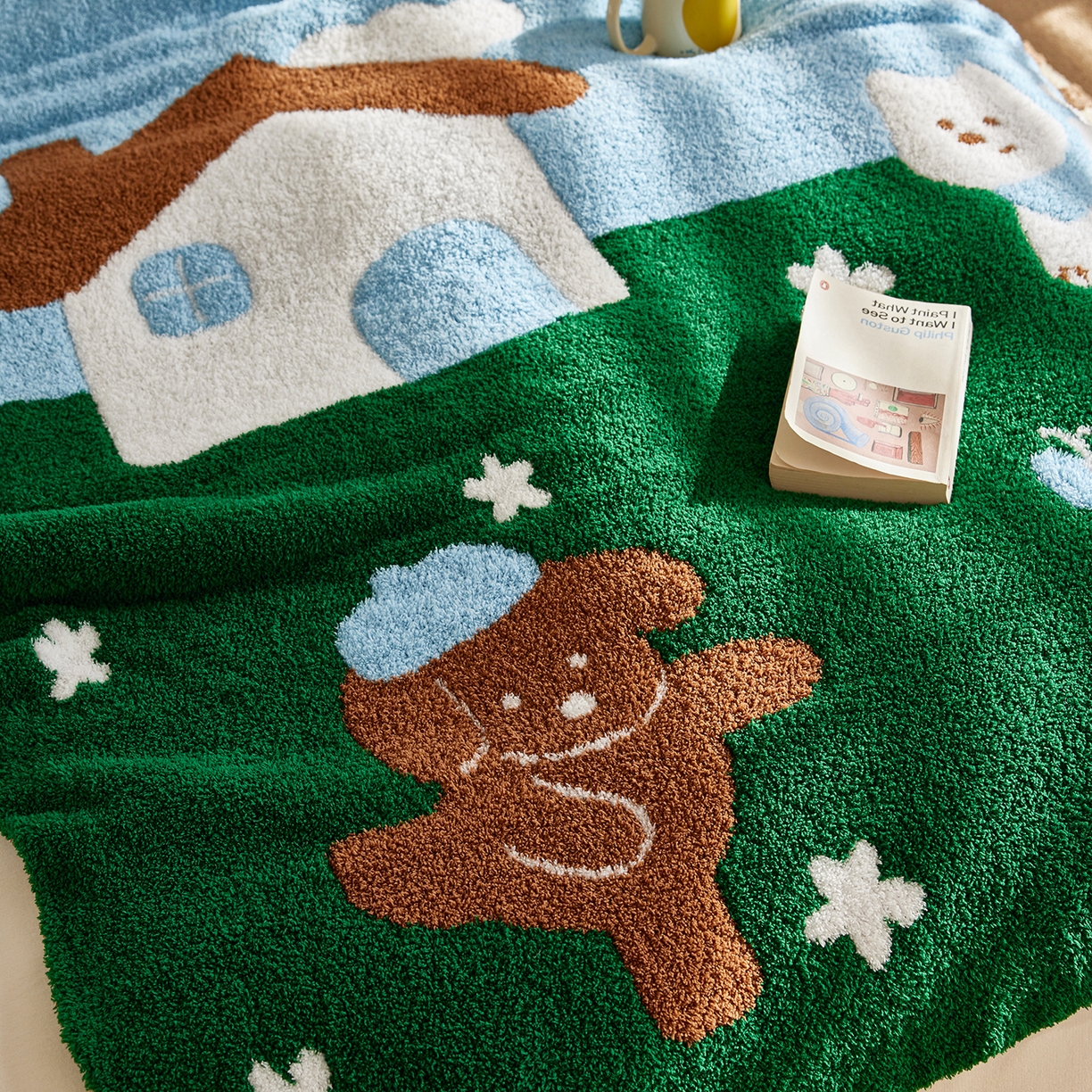 91家纺网 家纺一手货源 找家纺 安莱生活 2025新款设计师款半边绒多功能盖毯 汪仔派对