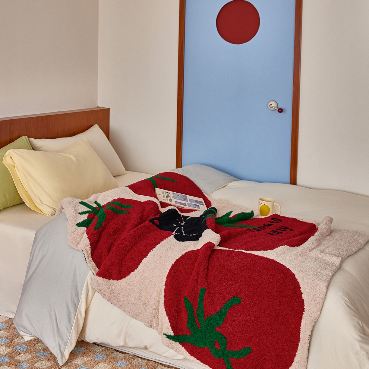 91家纺网 家纺一手货源 找家纺 安莱生活 2025新款设计师款半边绒多功能盖毯 西红柿首富