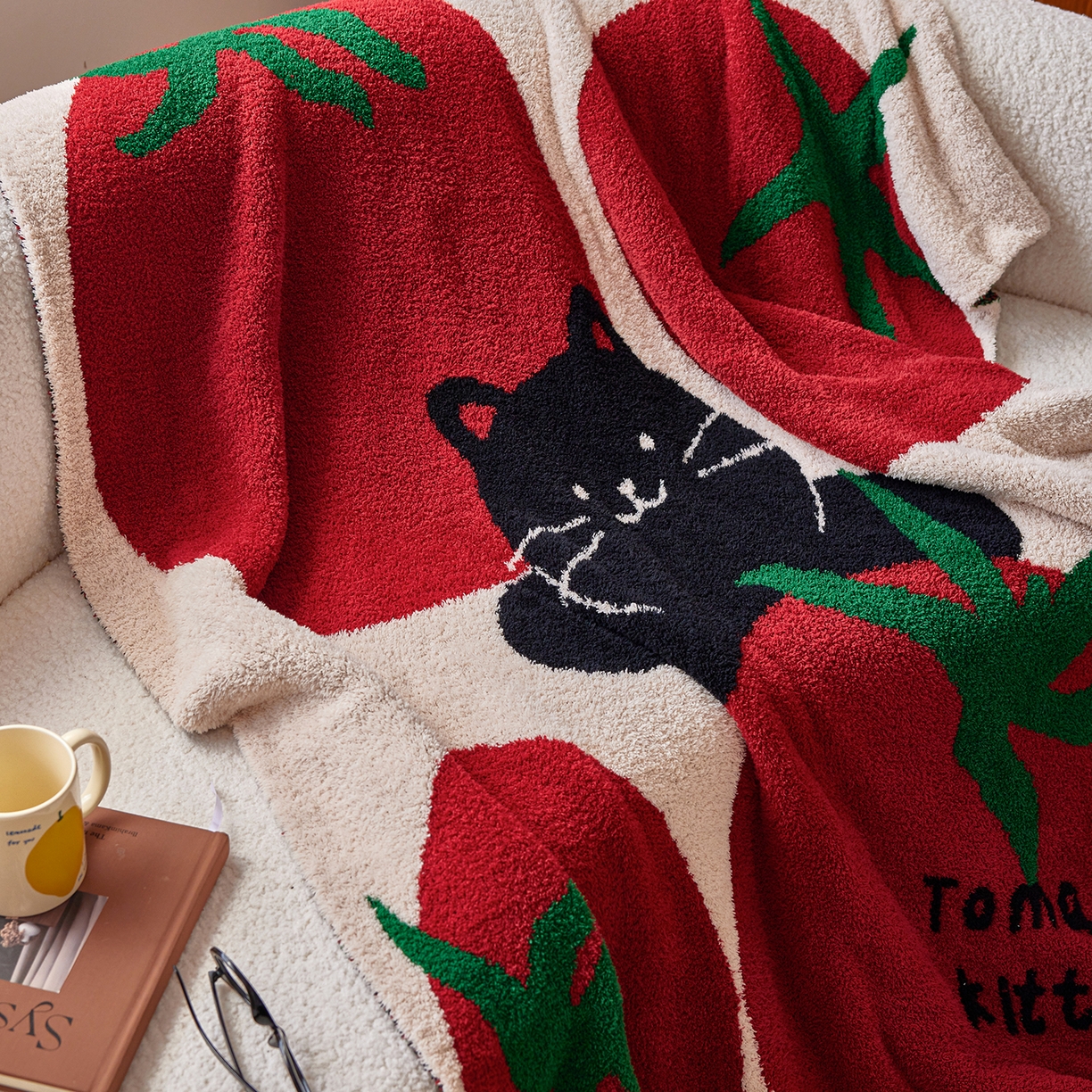 91家纺网 家纺一手货源 找家纺 安莱生活 2025新款设计师款半边绒多功能盖毯 西红柿首富