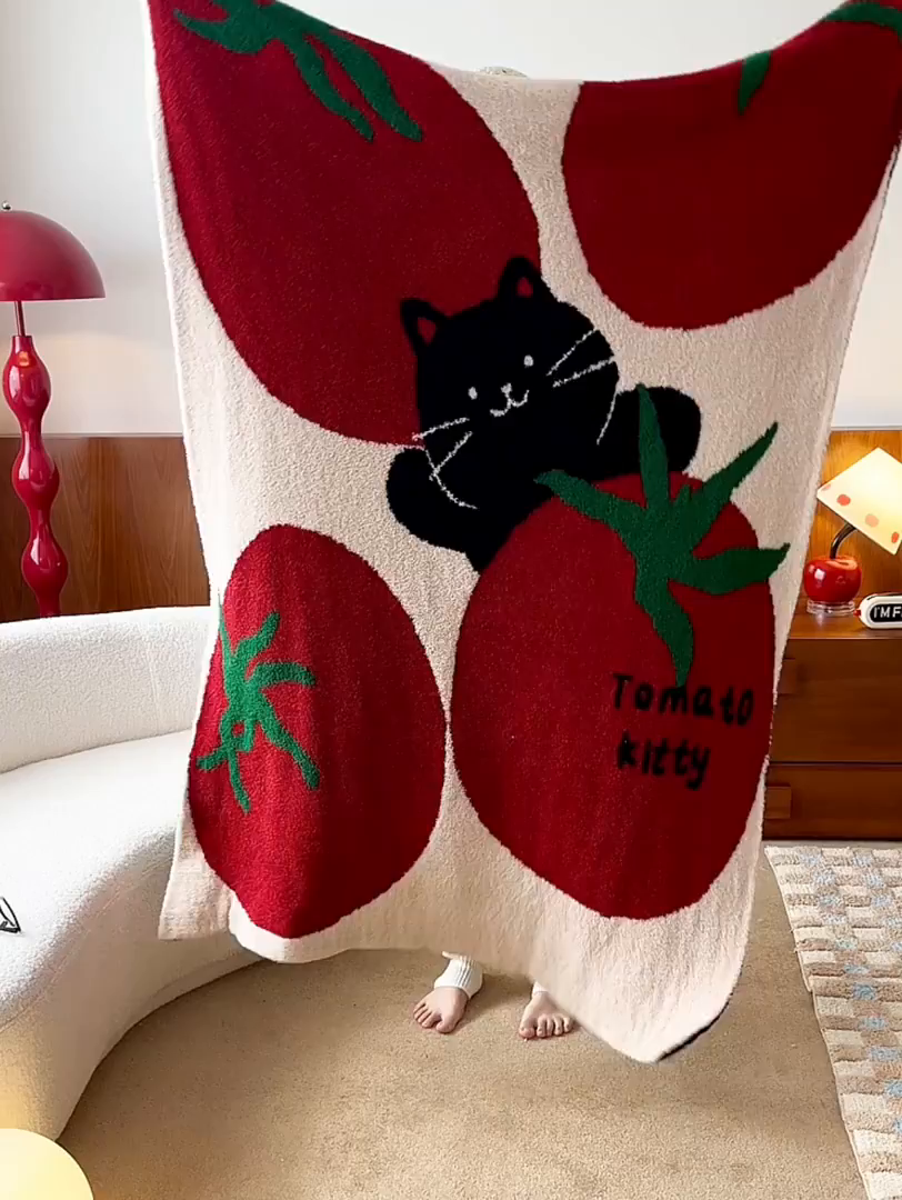 91家纺网 家纺一手货源 找家纺 安莱生活 2025新款设计师款半边绒多功能盖毯 西红柿首富