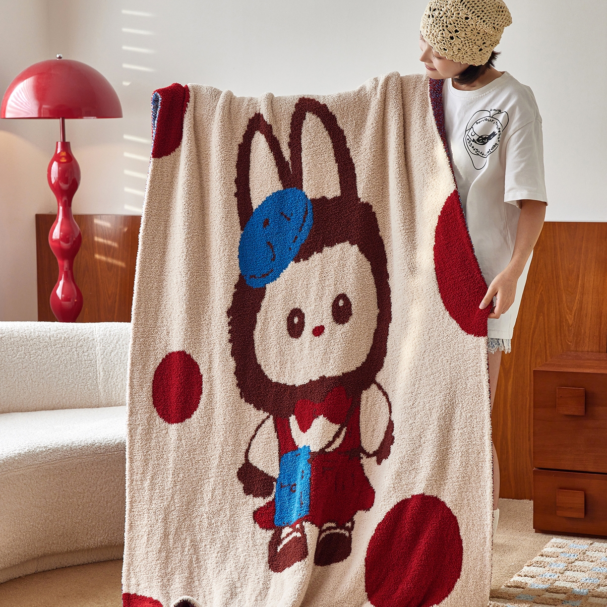 安莱生活 2025新款设计师款半边绒多功能盖毯 kk兔