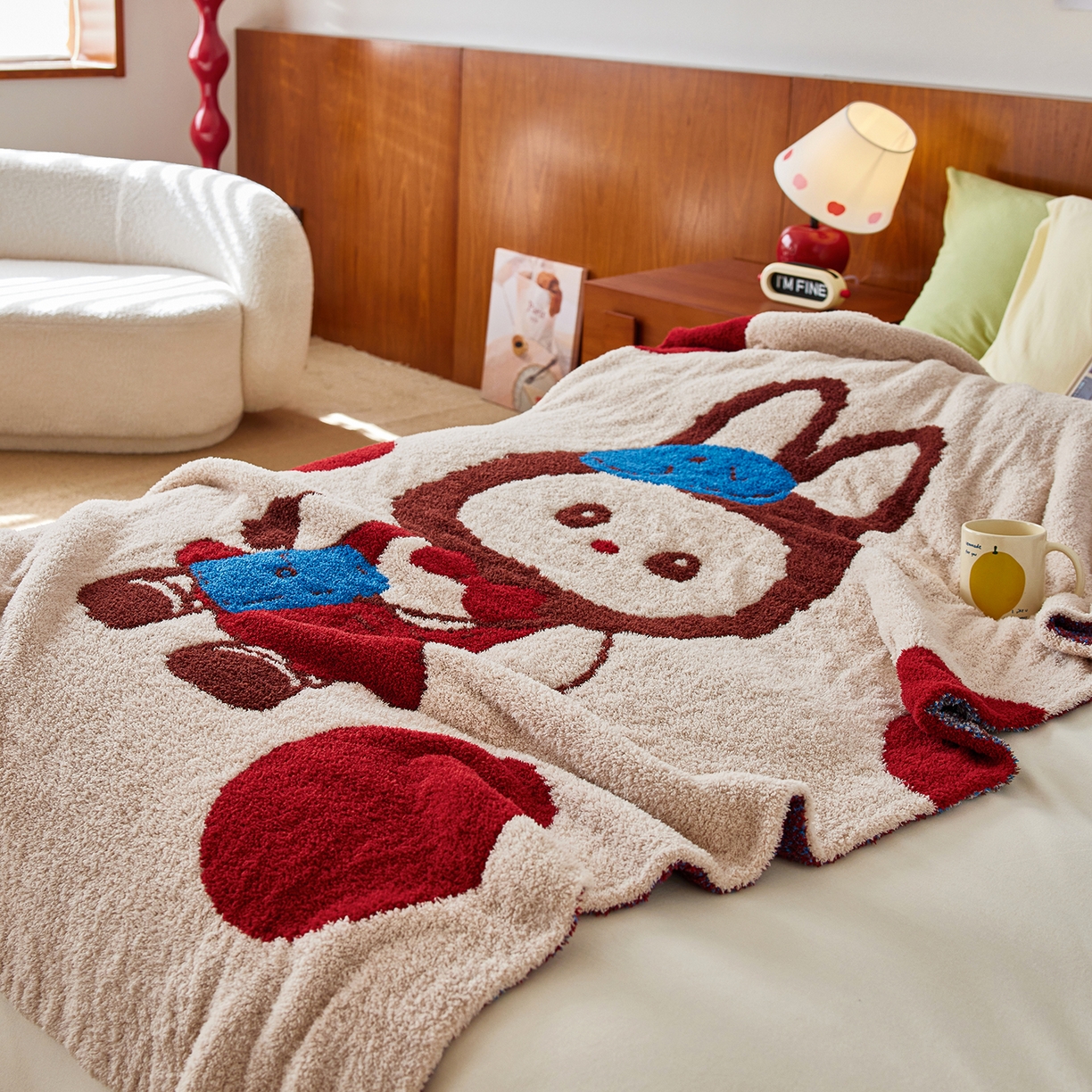 91家纺网 家纺一手货源 找家纺 安莱生活 2025新款设计师款半边绒多功能盖毯 kk兔