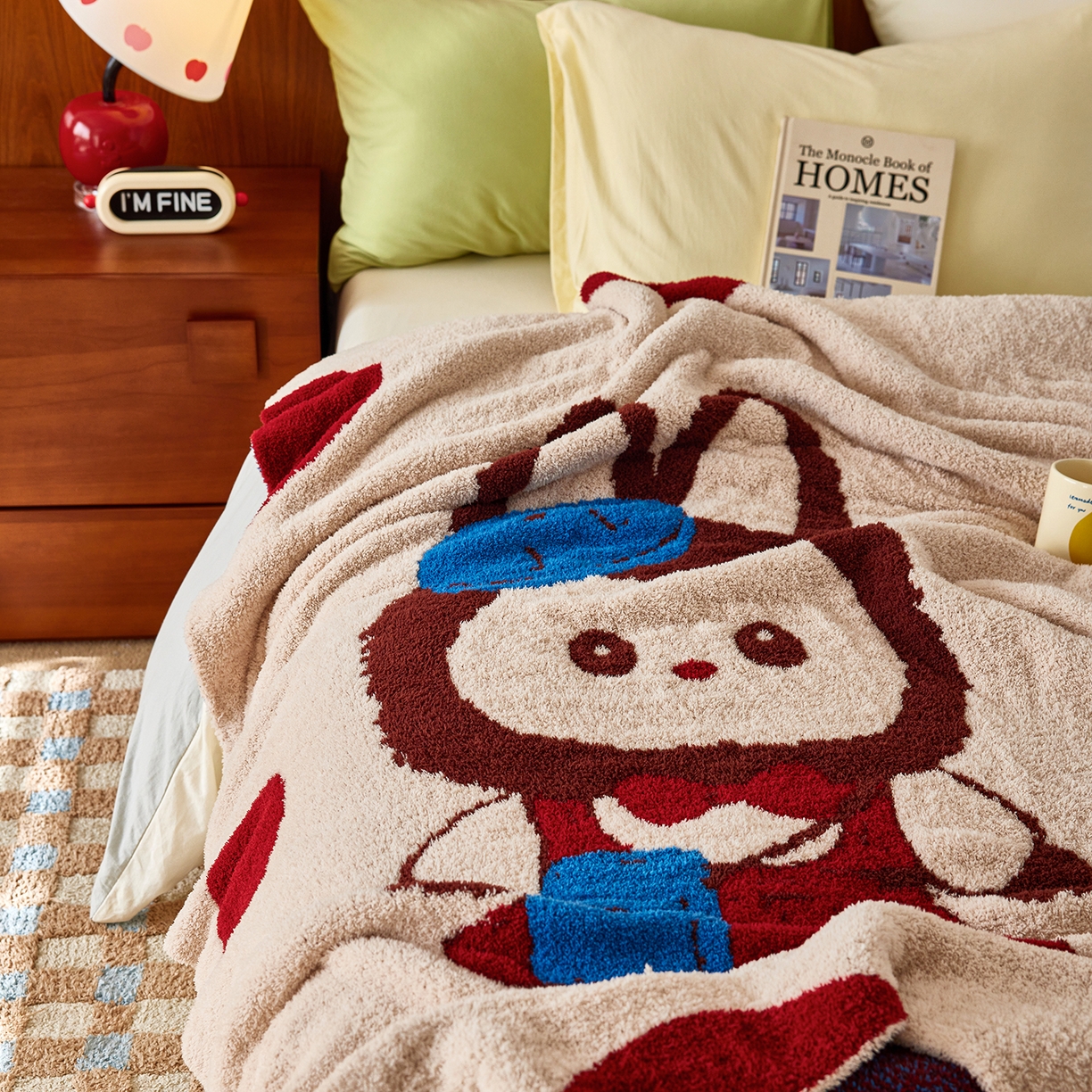 91家纺网 家纺一手货源 找家纺 安莱生活 2025新款设计师款半边绒多功能盖毯 kk兔