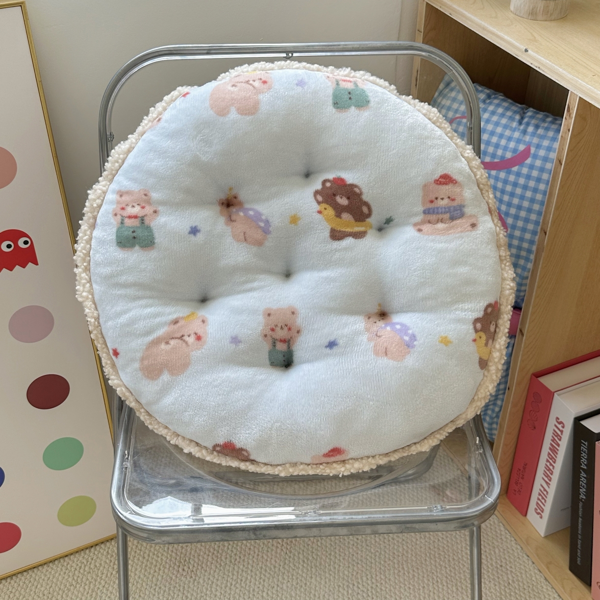 番茄+2025秋冬新款牛奶绒卡通蒲团坐垫 小熊饼干蓝