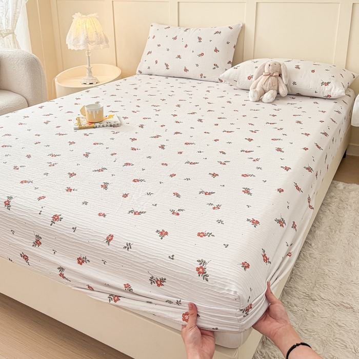 91家纺网 家纺一手货源 找家纺 小萌虎2025新款双层纱皱皱棉床笠 黛莉