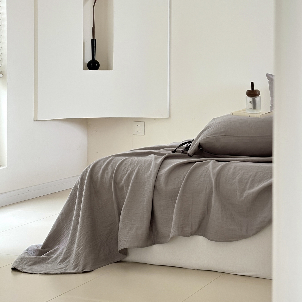 91家纺网 家纺一手货源 找家纺 FORTWO家纺原创设计（FOR TWO家纺） 2025新款40支双层纱撞色包边蝴蝶结款单被套-海盐 海盐-冰川灰