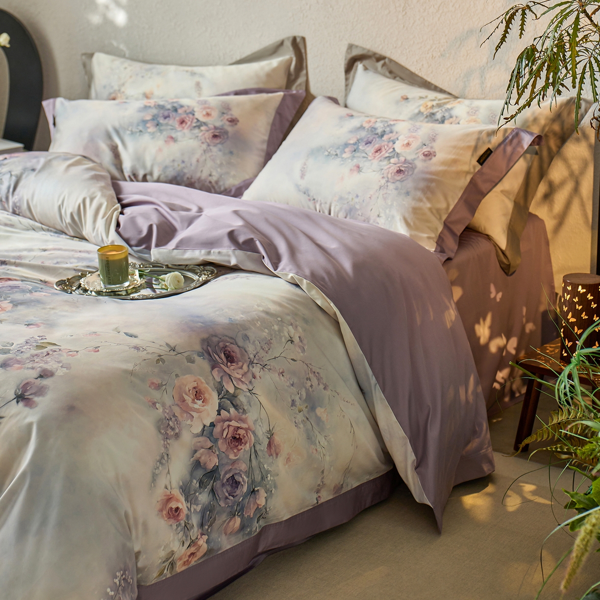 91家纺网 家纺一手货源 找家纺 轩和家居 2025新款轻奢A类70S长绒棉纯棉印花四件套-第三组 漫步花庭