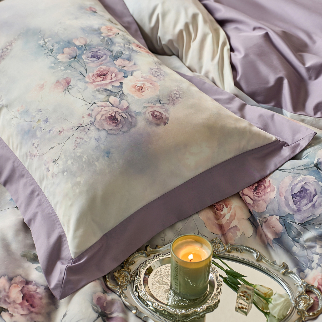 91家纺网 家纺一手货源 找家纺 轩和家居 2025新款轻奢A类70S长绒棉纯棉印花四件套-第三组 漫步花庭