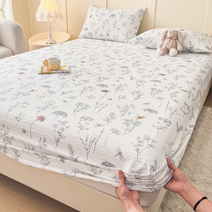 91家纺网 家纺一手货源 找家纺 小萌虎2025新款双层纱皱皱棉床笠 简森