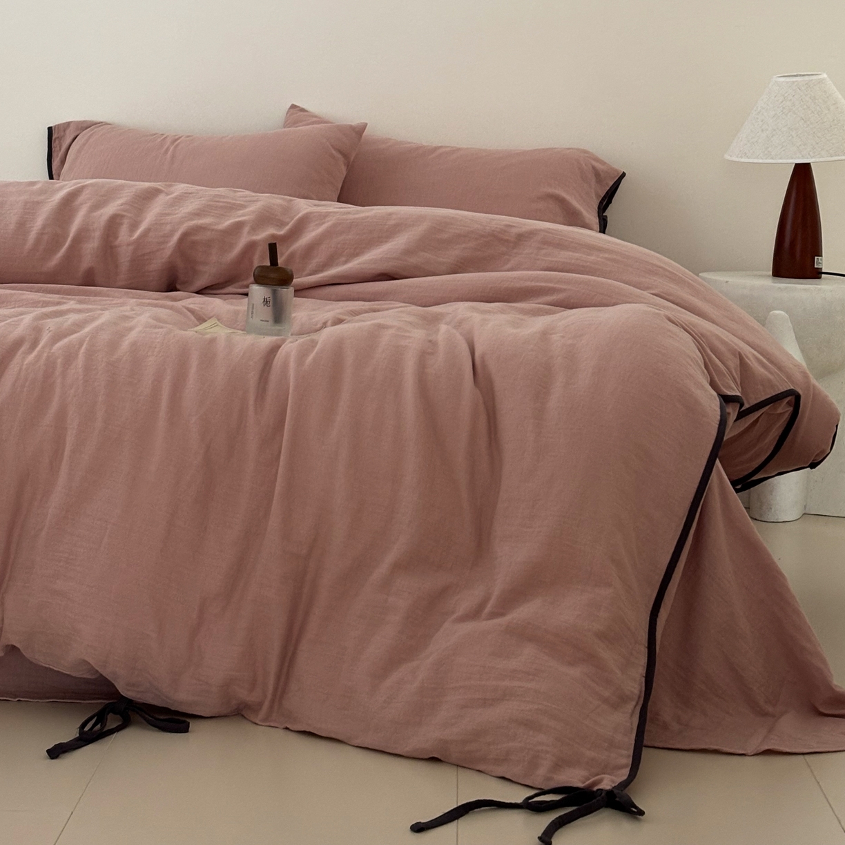 FORTWO家纺原创设计（FOR TWO家纺） 2025新款40支双层纱撞色包边蝴蝶结款单被套-海盐 海盐-红茶