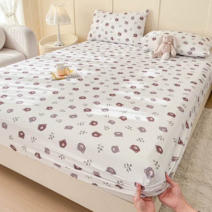 91家纺网 家纺一手货源 找家纺 小萌虎2025新款双层纱皱皱棉床笠 小熊