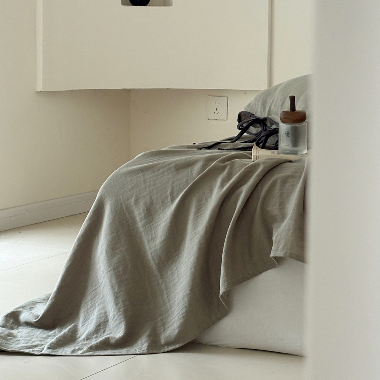 91家纺网 家纺一手货源 找家纺 FORTWO家纺原创设计（FOR TWO家纺） 2025新款40支双层纱撞色包边蝴蝶结款单被套-海盐 海盐-青石绿