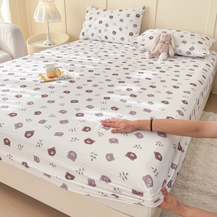 91家纺网 家纺一手货源 找家纺 （总）小萌虎2025新款双层纱皱皱棉床笠