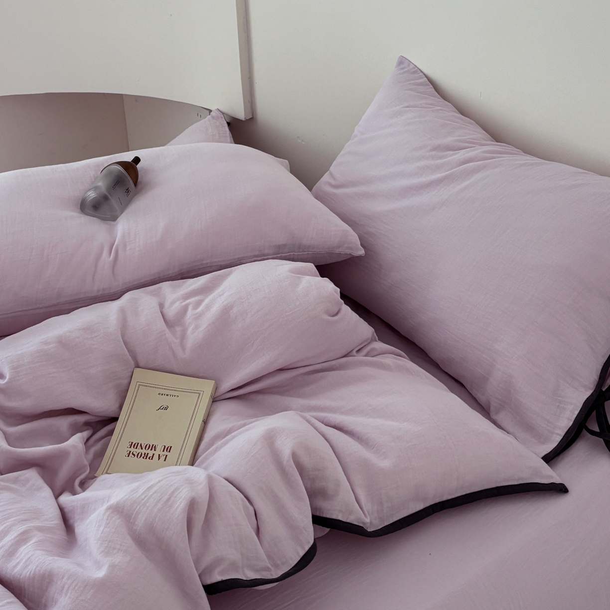 FORTWO家纺原创设计（FOR TWO家纺） 2025新款40支双层纱撞色包边蝴蝶结款单床笠-海盐 海盐-樱落紫