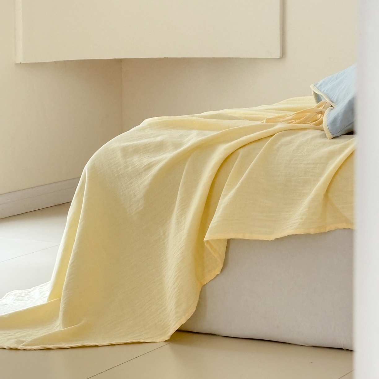 91家纺网 家纺一手货源 找家纺 （总）FORTWO家纺原创设计（FOR TWO家纺） 2025新款40支双层纱撞色包边蝴蝶结款单床单-海盐