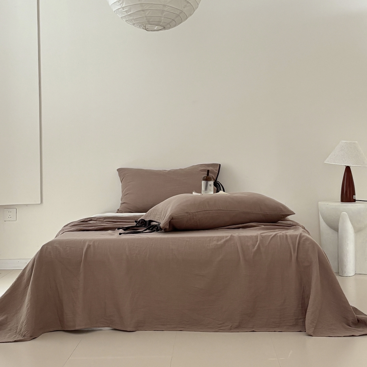 91家纺网 家纺一手货源 找家纺 （总）FORTWO家纺原创设计（FOR TWO家纺） 2025新款40支双层纱撞色包边蝴蝶结款单床单-海盐