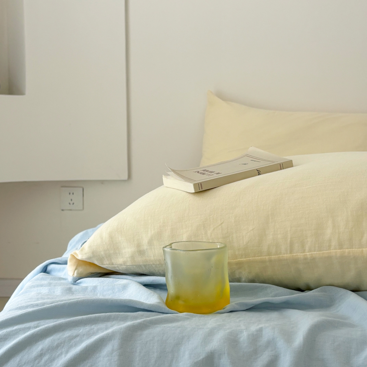 91家纺网 家纺一手货源 找家纺 FORTWO家纺原创设计（FOR TWO家纺） 2025新款40支双层纱撞色包边蝴蝶结款单床单-海盐 海盐-香草蓝