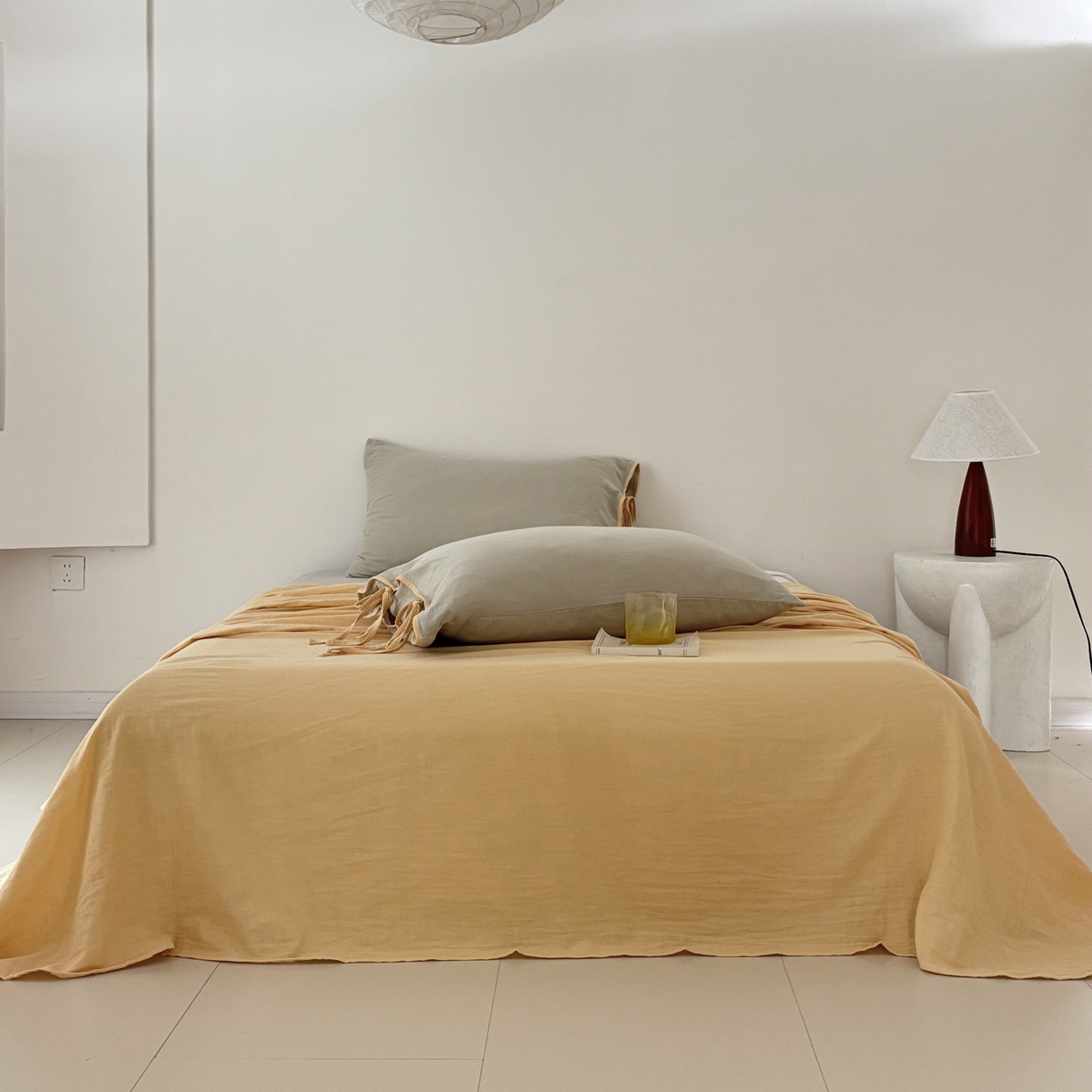 91家纺网 家纺一手货源 找家纺 （总）FORTWO家纺原创设计（FOR TWO家纺） 2025新款40支双层纱撞色包边蝴蝶结款单床单-海盐