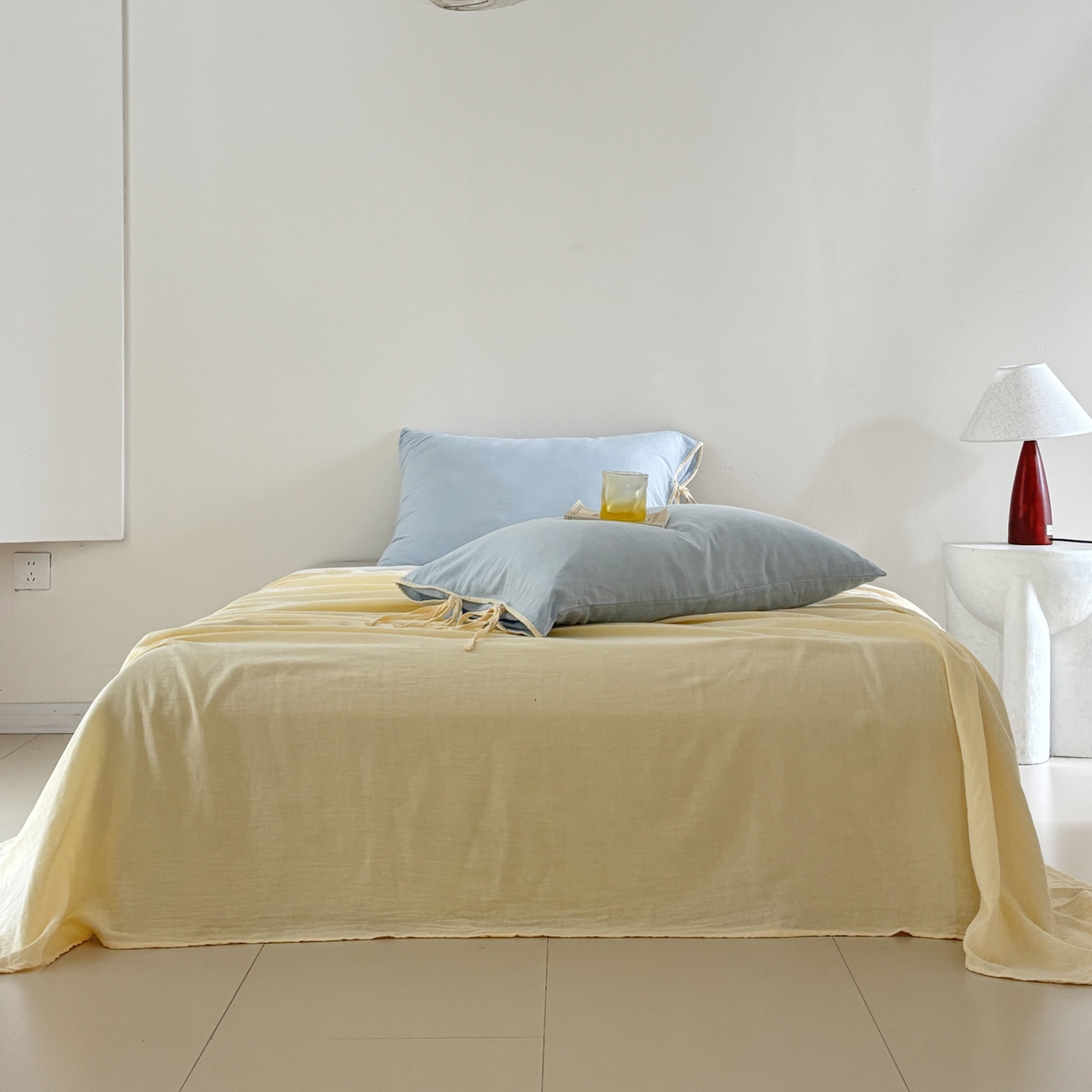 91家纺网 家纺一手货源 找家纺 （总）FORTWO家纺原创设计（FOR TWO家纺） 2025新款40支双层纱撞色包边蝴蝶结款单床单-海盐