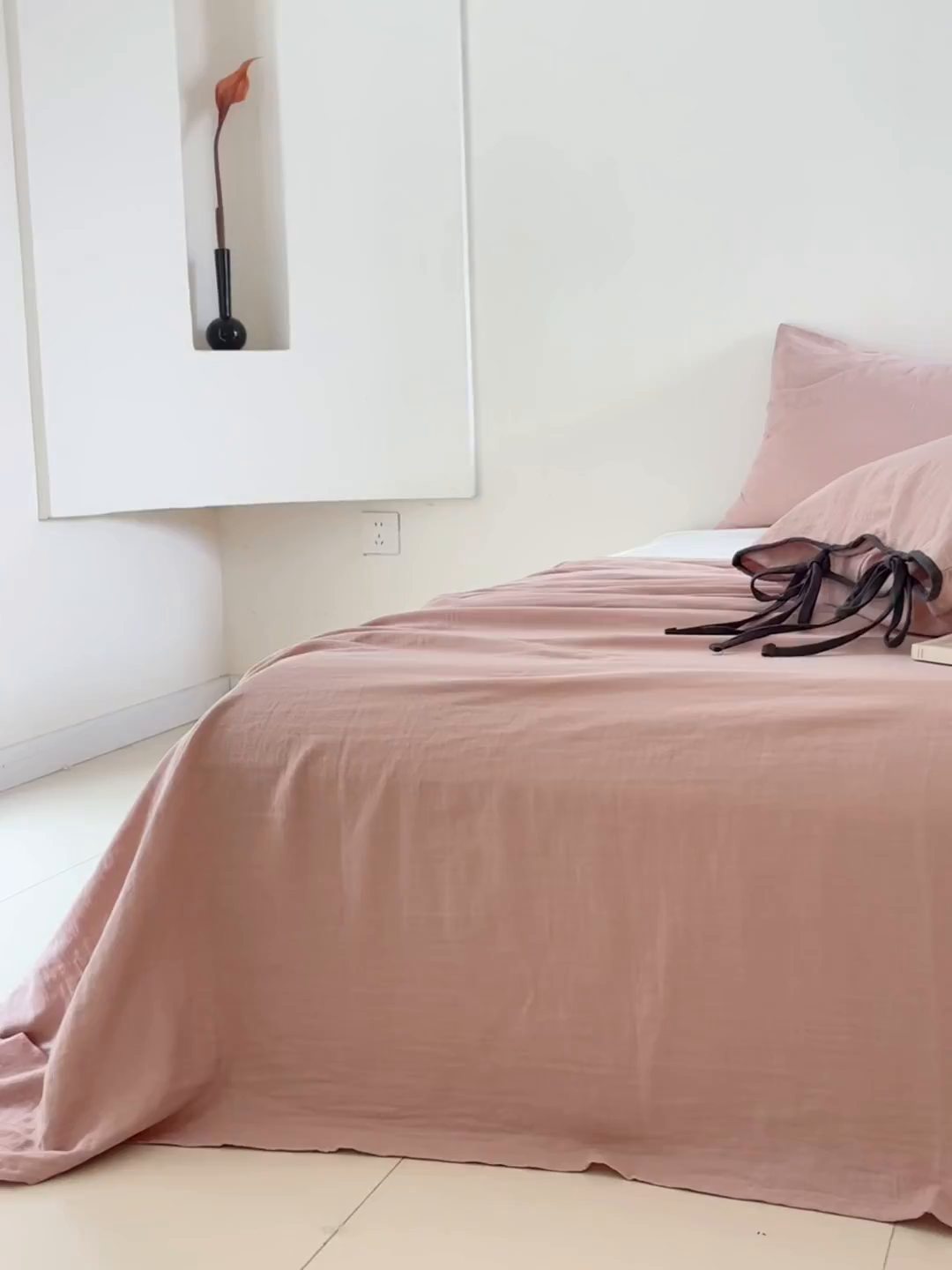 91家纺网 家纺一手货源 找家纺 FORTWO家纺原创设计（FOR TWO家纺） 2025新款40支双层纱撞色包边蝴蝶结款单床单-海盐 海盐-红茶