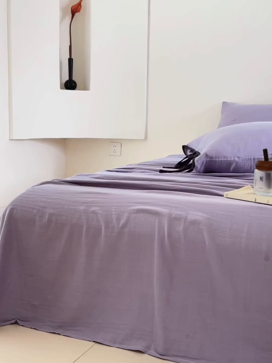 91家纺网 家纺一手货源 找家纺 FORTWO家纺原创设计（FOR TWO家纺） 2025新款40支双层纱撞色包边蝴蝶结款单床单-海盐 海盐-木槿紫