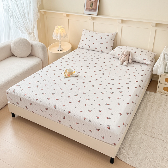 91家纺网 家纺一手货源 找家纺 小萌虎2025新款双层纱皱皱棉床笠 黛莉