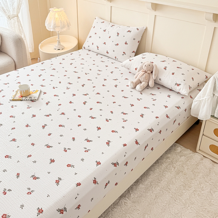 91家纺网 家纺一手货源 找家纺 小萌虎2025新款双层纱皱皱棉床笠 黛莉