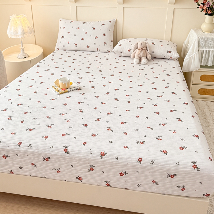 91家纺网 家纺一手货源 找家纺 小萌虎2025新款双层纱皱皱棉床笠 黛莉