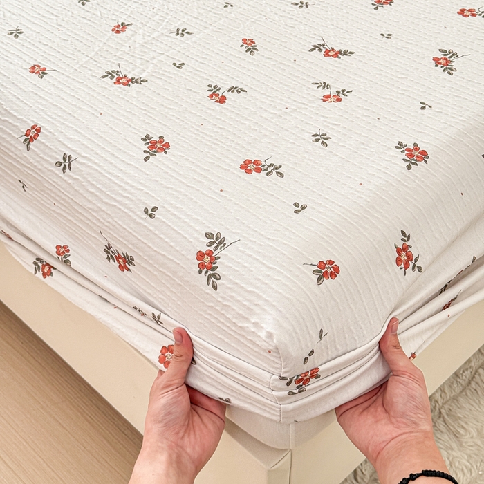 91家纺网 家纺一手货源 找家纺 小萌虎2025新款双层纱皱皱棉床笠 黛莉